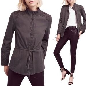 Love Sam Dark Brown Cotton Embroidered Jacket Sz M Steampunk, Victorian